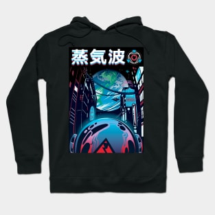 Vaporwave Neon Japanese City Night Spaceman Hoodie